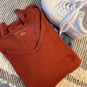 Oversized relaxed long sleeve waffle shirt